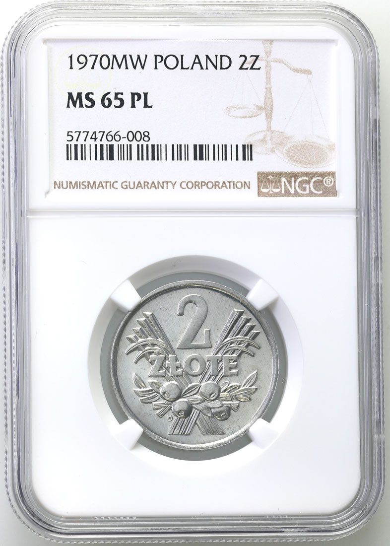 PRL. 2 złote 1970 jagody aluminium NGC MS65 PL